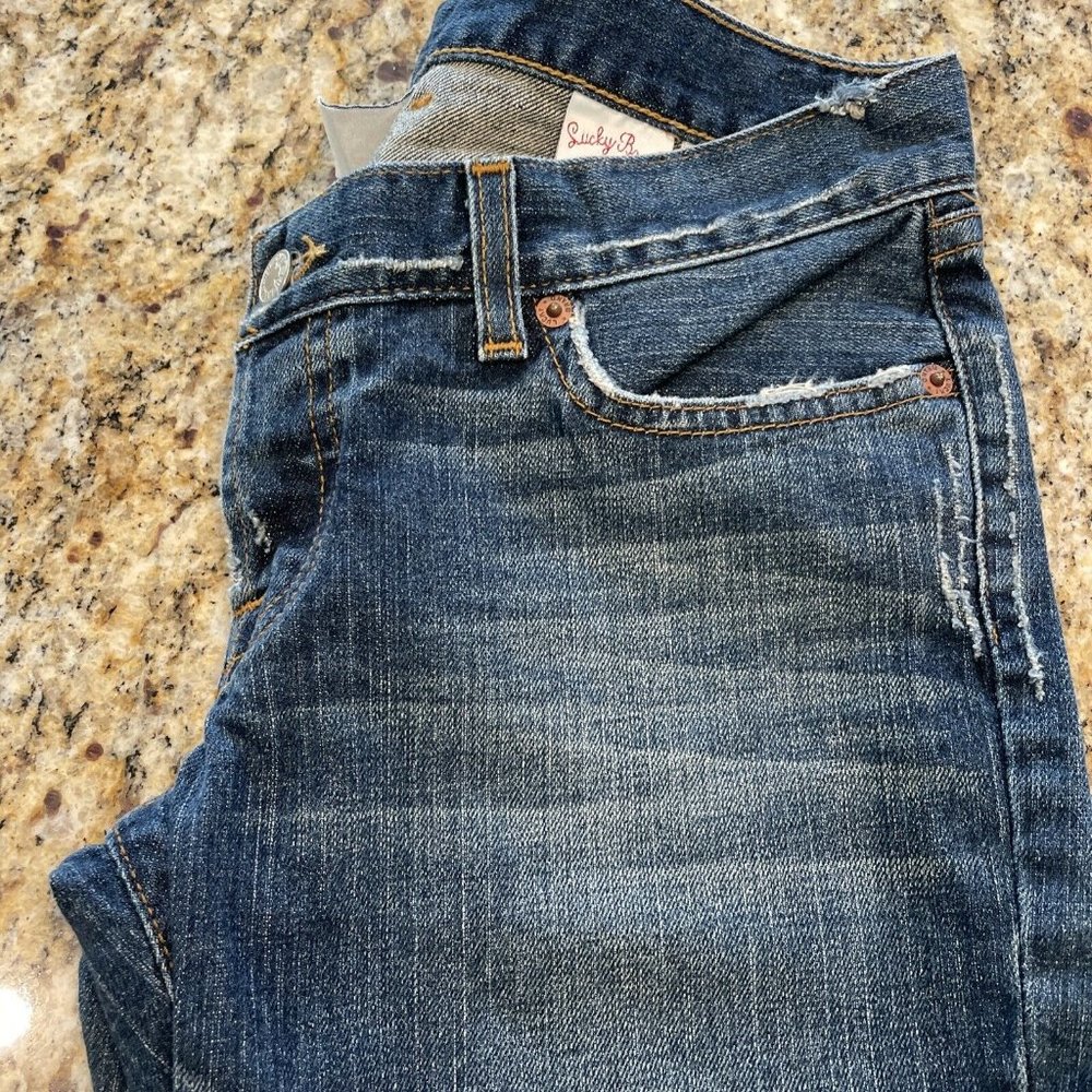 Lucky Brand Dungarees "Dream Jean” Womens Size 4/27 Long Made Is USA Dark Wash - Picture 7 of 12